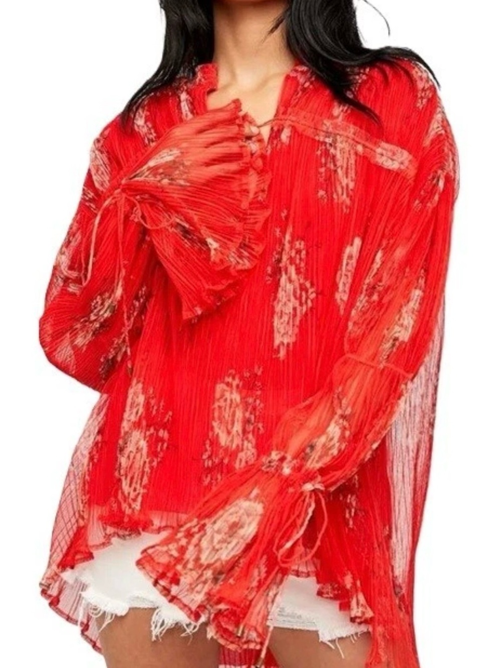 Free People Dahlia Bell Sleeve Printed Tunic S